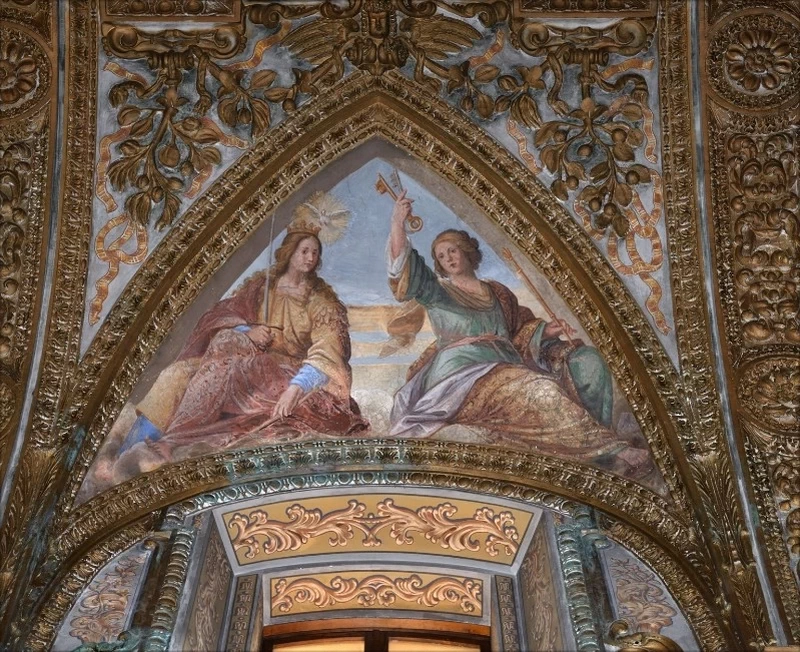 Figure allegoriche con chiavi e spada